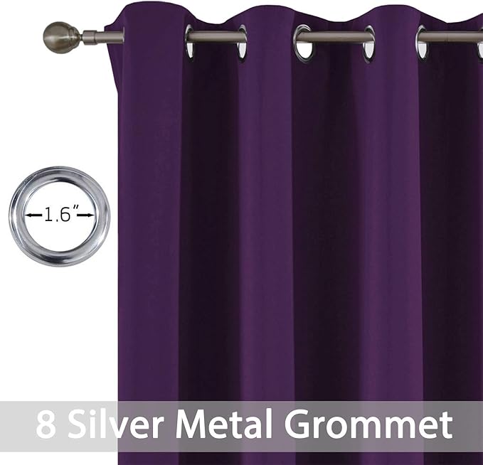 Yakamok Light Blocking Window Blackout Curtains Thermal Insulated Room Darkening Drapes for Bedroom,Solid Grommet Top Window Panels, 52x45 Inch, Purple, One Pair