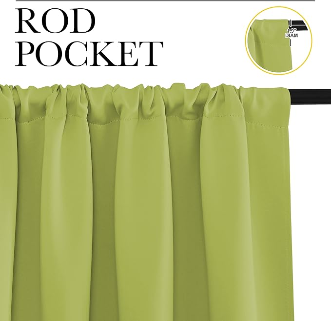 NICETOWN Fresh Green Kitchen Curtains, 42" W by 36" L, Set of 2, Short Blackout Curtains & Drapes, Small Window Draperies for Dining Room, Cupboard