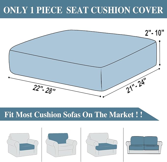Couch Cushion Cover Seat Cushion Cover Stretch Armchair Cover Separate Sectional Sofa Slipcovers Furniture Protector(1 Piece for Seat or Sofa Backrest, Blue)