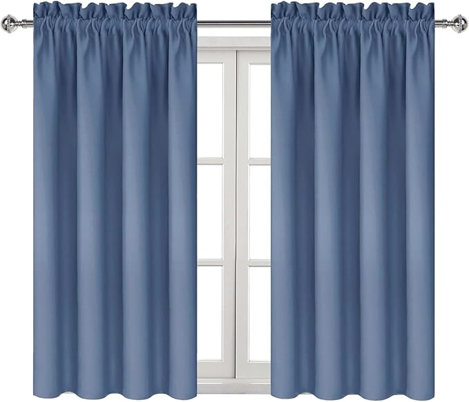 DWCN Blackout Curtains – Thermal Insulated, Energy Saving & Noise Reducing Bedroom and Living Room Curtains, Dusty Blue, W 38x L 45 Inch, Set of 2 Rod Pocket Curtain Panels