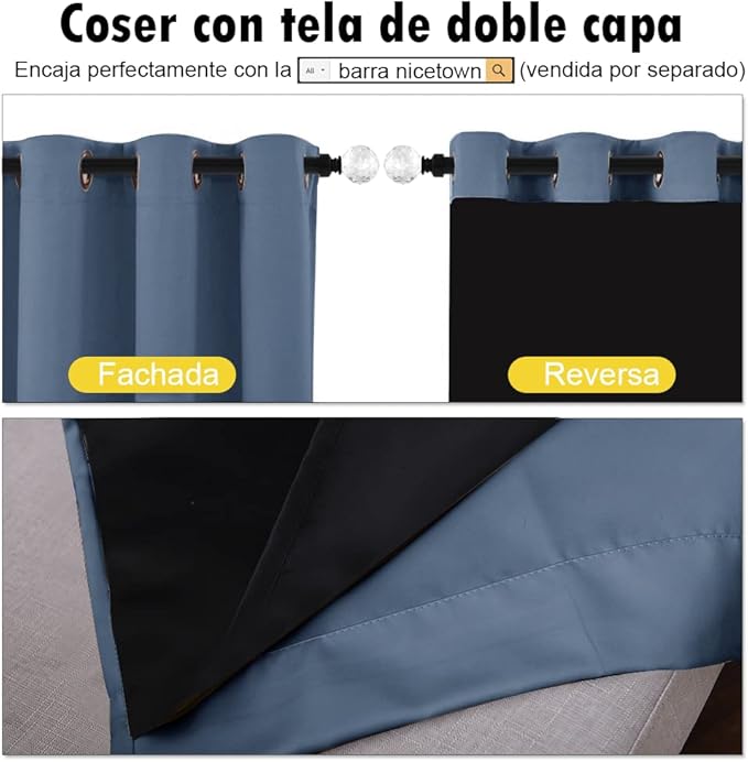 NICETOWN Stone Blue 100% Blackout Small Curtains 63 inches Long, Thermal Insulated Full Blackout 2-Layer Lined Drapes, Energy Efficiency Window Draperies for Boy's Room (2 Panels, 37-inch W)