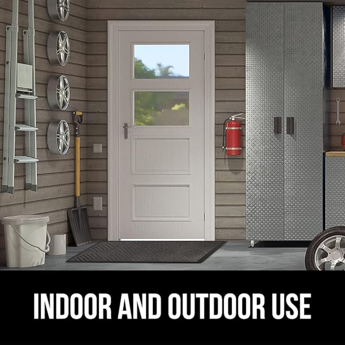 GORILLA GRIP 100% Waterproof All-Season WeatherMAX Doormat, 60x24, US Designed Natural Rubber, Stain and Fade Resistant, Low Profile Indoor Outdoor Door Mats, Easy Clean Patio Mat, Gray Diamond