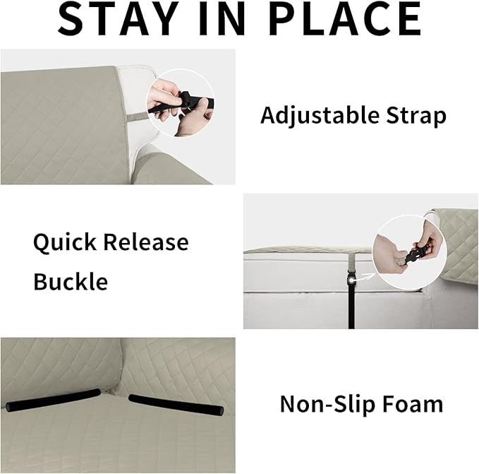 Easy-Going Reversible Chaise Lounge Couch Cover Water Resistant Sofa Cover Sectional L Shaped Sofa Slipcover with Adjustable Straps Furniture Protector for Dogs (115X34 in, Beige/Beige)