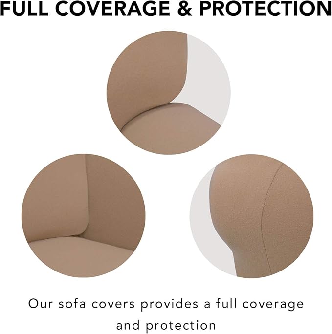PureFit Super Stretch 4 Seater Sofa Slipcover – Spandex Non Slip Soft Couch Sofa Cover, Washable Furniture Protector with Non Skid Foam and Elastic Bottom for Kids, Pets （XX Large, Camel）
