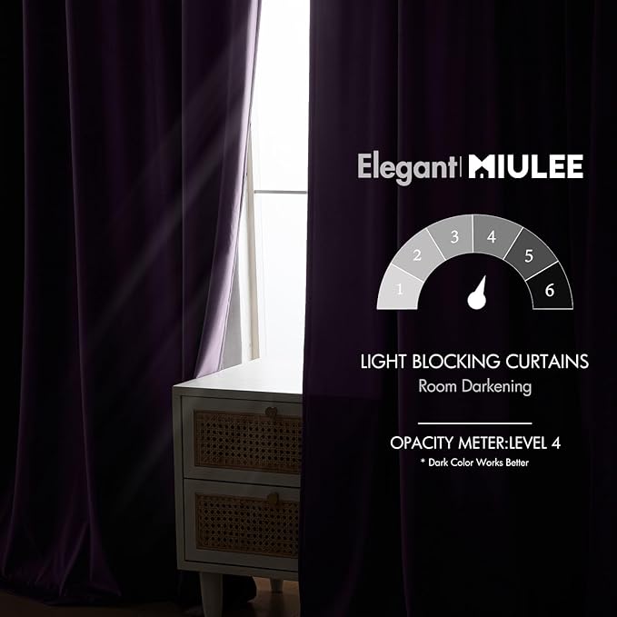 MIULEE Purple Velvet Curtains 90 inches - Luxury Blackout Curtains for Bedroom Living Room Thermal Insulated Super Soft Window Drapes Rod Pocket & Back Tab, W52 x L90 inches, 2 Panels