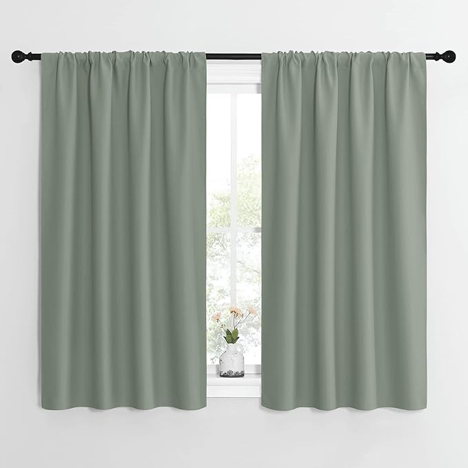 NICETOWN Window Curtains Blackout Drapes - Thermal Insulated Solid Rod Pocket Blackout Curtains/Draperies for Living Room (Greyish Green, One Pair, 42 by 54-Inch)