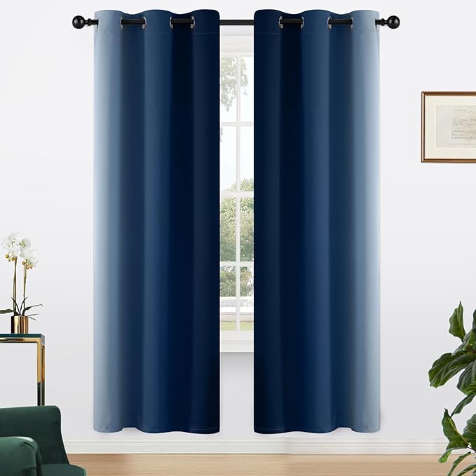 Yakamok Blue and Greyish White Ombre Curtains, Room Darkening Gradient Color Curtains for Bedroom, Light Blocking Thermal Insulated Window Drapes for Living Room(2 Panels, 42x72 Inch)