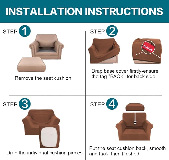 Turquoize 2 Piece Chair Covers Chair Slipcovers for Living Room Armchair Couch Cover Chair Sofa Cover with Individual Cushion Covers Furniture Cover for Chairs Feature Jacquard Fabric (Chair, Caramel)