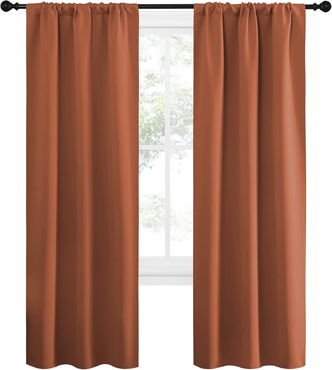 NICETOWN Blackout Curtains and Drapes - Thermal Insulated Solid Rod Pocket Blackout Draperies/Panels (Burnt Orange, 1 Pair, 34 by 72 inches)