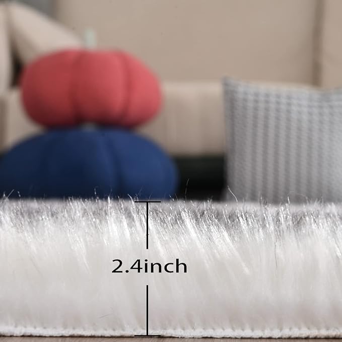 ORINOVA Grey and White Plush Machine Washable Area Rugs for Bedroom Small Circle Furry Faux Sheepskin Fur Rug for Living Room Nursery Round Rug 3ft