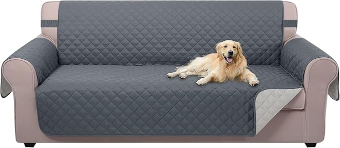 U-NICE HOME Large Sofa Cover Reversible Couch Cover for Dogs with Elastic Straps Water Resistant Furniture Protector for Pets Couch Cover for 4 Cushion Couch (Oversized Sofa, Dark Blue/Light Grey)