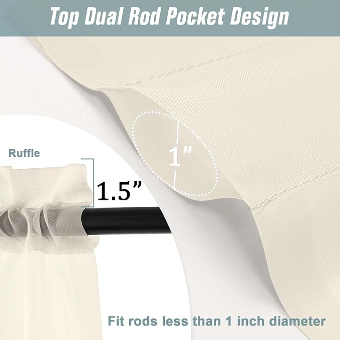 Cream Sheer Curtains 63 Inch Length 2 Panels, Voile Sheer Curtain for Living Room, Breathable Light Filtering Modern Window Treatments, Soft Fabric Dual Rod Pocket Drapes, 2x42Wx63L Inches
