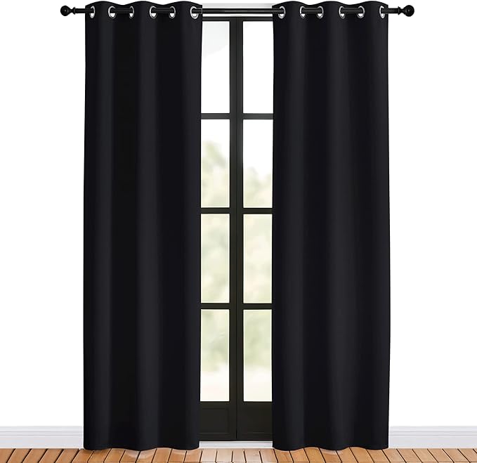 NICETOWN Living Room Curtains 80 inch Length 2 Panels Set, Black, W34, Blackout Thermal Insulated Window Treatment Solid Grommet Room Darkening for Bedroom/Home Office