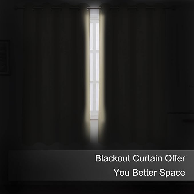 LEMOMO Blackout Curtains 52 x 45 inch/Beige Curtains Set of 2 Panels/Thermal Insulated Room Darkening Bedroom Curtains