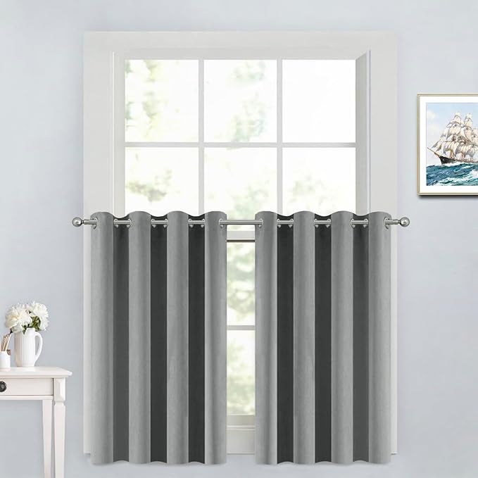 Yakamok 36 Inch Curtains Blackout Window Curtains for Kitchen, Grommet Room Darkening Thermal Insulated Sunlight Block Drapes for Living Room, W 52 x L 36, Dove Grey, 2 Panels