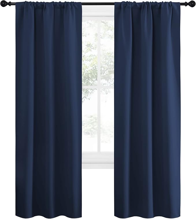 NICETOWN Blackout Curtains for Living Curtains, Home Decorations Thermal Insulated Solid Pole Top Blackout Drapes for Living Room (Navy, 1 Pair, 34-inch W x 72-inch L)