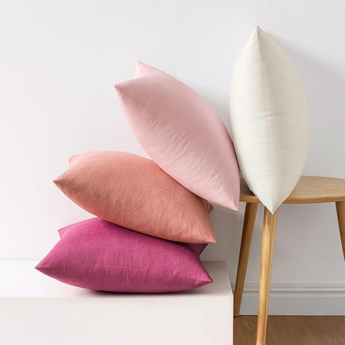 MIULEE Pack of 4 Decorative Outdoor Throw Pillow Covers Linen Waterproof Pillow Covers Spring Valentine Farmhouse Cushion Cases for Patio Garden Tent Balcony Couch Sofa 16x16 inch Pink