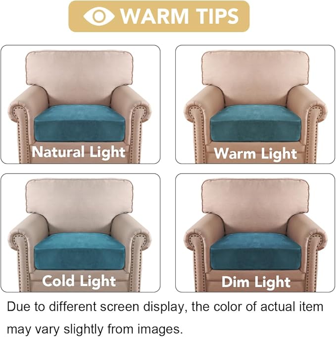 H.VERSAILTEX Velvet Stretch Couch Cushion Cover Plush Cushion Slipcover for Chair Cushion Furniture Protector Seat Cushion Sofa Cover (1 Piece Armchair Cushion Covers, Peacock Blue)