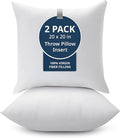 LANE LINEN 20x20 Pillow Inserts - Set of 2 Lightweight Down Alternative Square Pillows, White Throw Pillows for Bed, Decorative Pillows for Couch Bed, Firm Pillows for Living Room