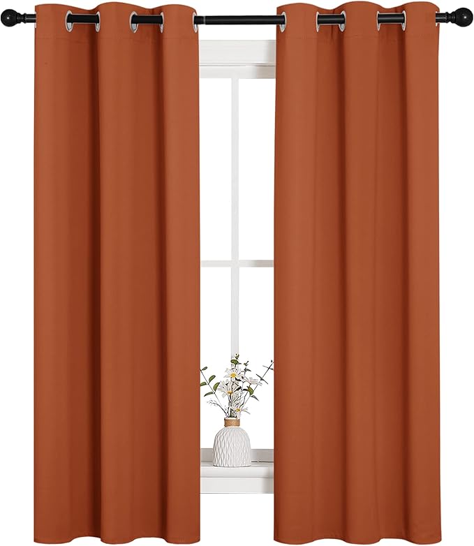 NICETOWN Blackout Curtain Panels for Girls Room, Nursery Essential Thermal Insulated Solid Grommet Top Blackout Drapes (Burnt Orange, 1 Pair, 34 x 63 Inch)