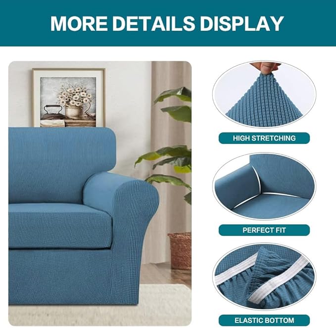 Turquoize 2 Piece Chair Covers Chair Slipcovers for Living Room Armchair Couch Cover Chair Sofa Cover with Individual Cushion Covers Furniture Cover for Chairs Feature Thick Fabric (Chair, Dusty Blue)