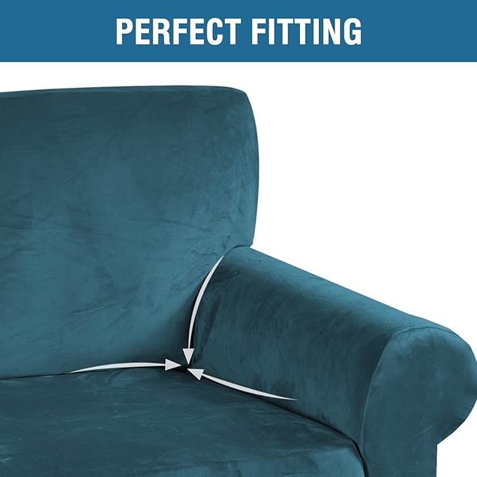 H.VERSAILTEX Stretch Velvet Sofa Covers for 3 Cushion Couch Covers Sofa Slipcovers Furniture Protector Soft with Non Slip Elastic Bottom, Crafted from Thick Comfy Rich Velour (Sofa 72'-90', Deep Teal)