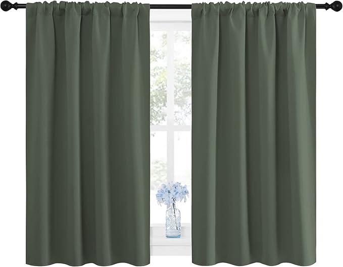 NICETOWN Bedroom Curtains Blackout Draperies - All Season Thermal Insulated Solid Rod Pocket Top Blackout Curtains/Drapes for Kid's Room (Dark Mallard, 1 Pair, 42 x 48 Inch)