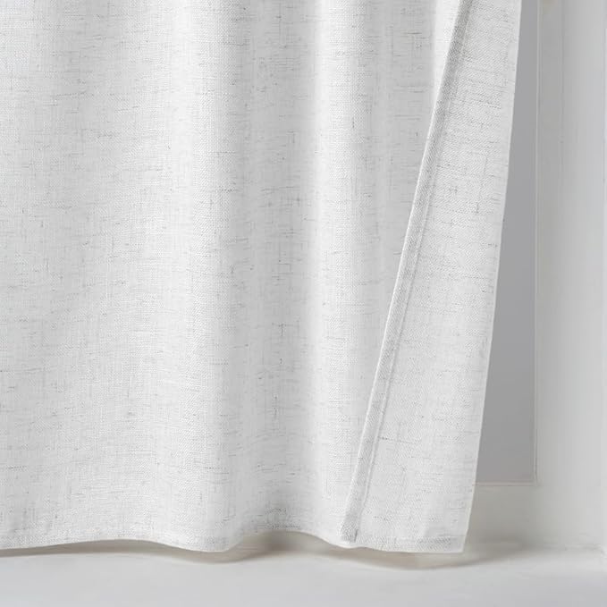 MIULEE White Curtains 36 Inch Length 2 Panels, Soft Thick Linen Textured Semi Sheer Light Filtering Kitchen Window Curtains Over Sink Small Tier for Bathroom Window Back Tab Rod Pocket
