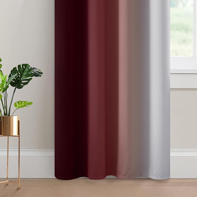 Yakamok Red and Greyish White Ombre Curtains, Room Darkening Gradient Color Curtains for Bedroom, Light Blocking Thermal Insulated Window Drapes for Living Room(2 Panels, 52x84 Inch)