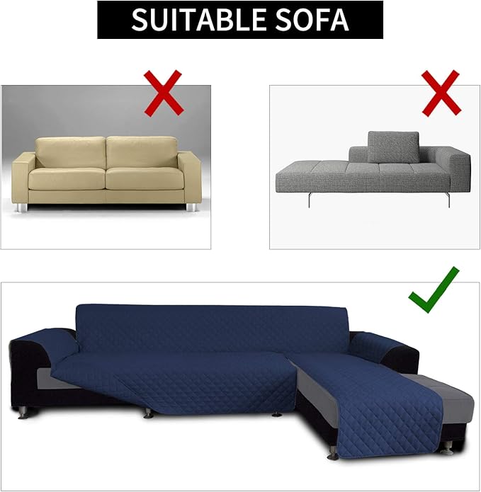 Easy-Going L Shape Sofa Slipcover - Reversible Sectional Couch Cover - Chaise Lounge Cover - Furniture Protector for Pets & Kids (Small, Navy/Navy)