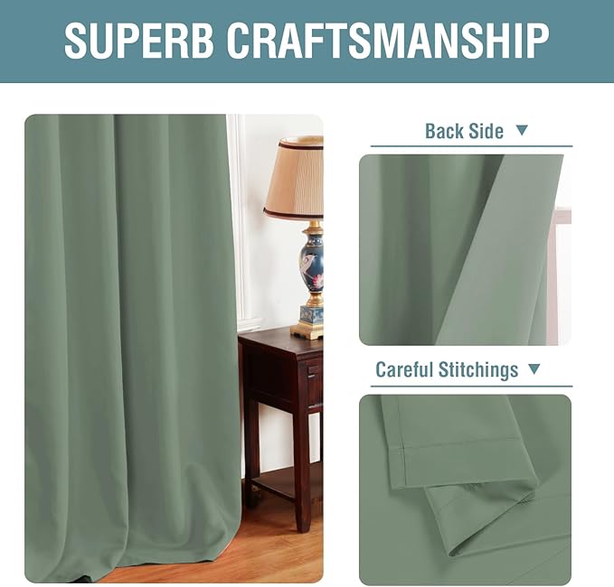H.VERSAILTEX Blackout Curtain for Bedroom Small Window Kitchen Blackout Curtains 45 inch Length Energy Saving Solid Grommet Blackout Drape, One Panel, Green Bay, 52" W x 45" L