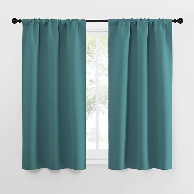 NICETOWN Kitchen Curtains Blackout Drapes & Curtains, Energy Smart Window Treatment Curtain Panels for Bedroom (Sea Teal, 34 in x 54 in (W x L), Set of 2)