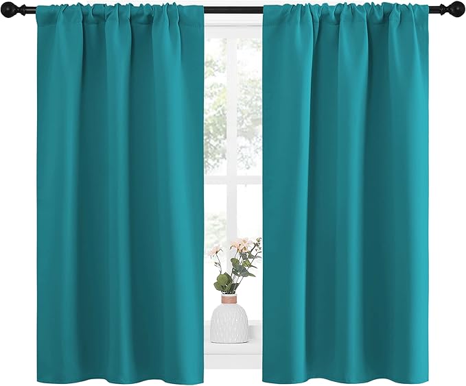 NICETOWN Peacock Blue Blackout Curtains Panels for Window, Thermal Insulated Rod Pocket Blackout Drapes/Draperies for Living Room (2 Panels, W34 x L45 inches)