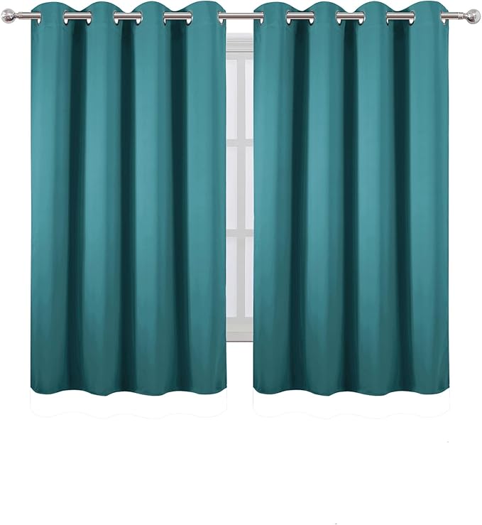 LEMOMO Blackout Curtains 66 x 54 Inch Long Sea Teal Curtains Set of 2 Panels Room Darkening Curtains for Bedroom and Living Room