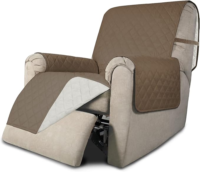 Easy-Going Recliner Chair Slipcover Reversible Sofa Cover Water Resistant Couch Cover Furniture Protector with Elastic Straps for Pets Dog (Recliner 22 inch, Camel/Ivory)