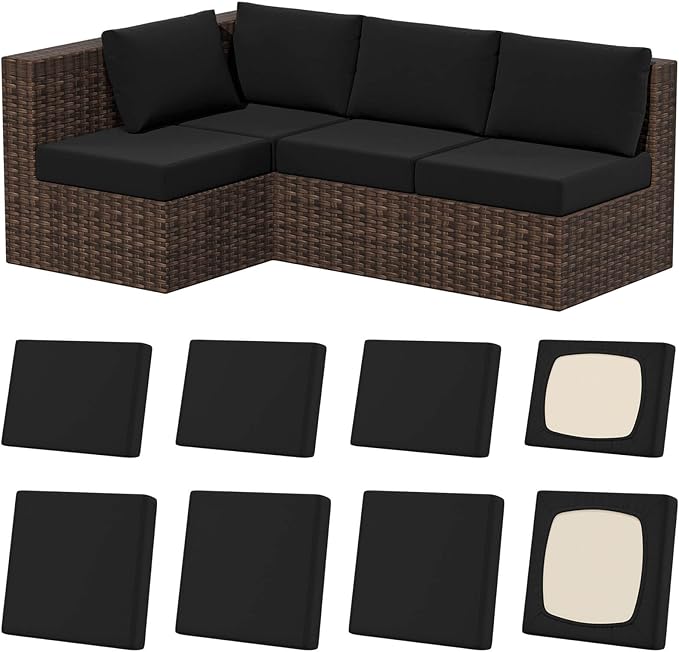 8Pcs Stretch Patio Cushion Covers, Outdoor Couch & Sofa Replacement Slipcovers for Patio Furniture Cushion Covers, Washable Reusable Furniture Protector
