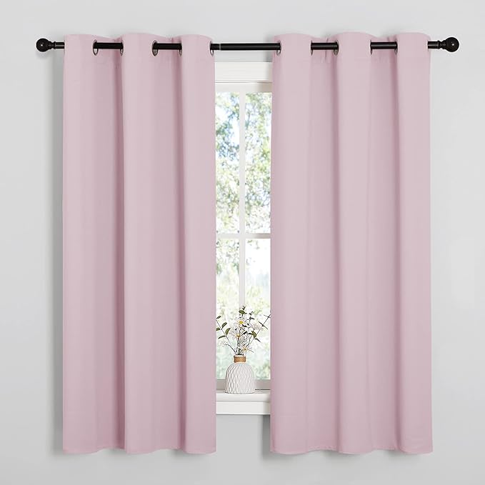 NICETOWN Baby Pink Blackout Curtains 48 inches Length for Laundry Room, 2 Panels, 42" Wide, Thermal Insulated Decoration Drapes for Short Window