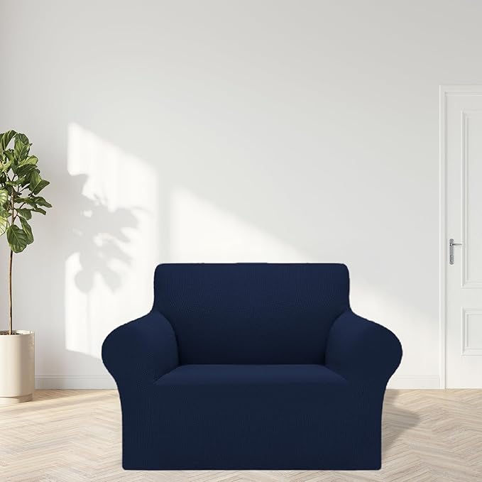 Cupuamon 2026 New Stretch Chair Sofa Slipcovers Couch Cover for 1 Seater Furniture Protector Sofa Covers with Elastic Bottom Jacquard Fabric Small Checks for Pets, Kids - Navy