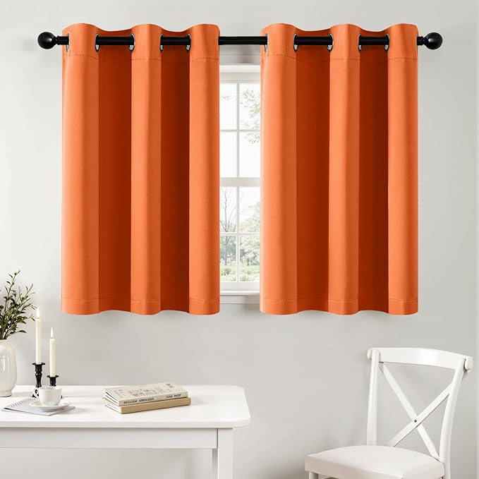 MIULEE Short Fall Curtains for Windows - Orange Blackout Half Window Curtains Thermal Insulated Privacy Drapes for Kitchen Bedroom Bathroom Grommet Top Small Basement Tiers W40 x L36 Inch 2 Panels