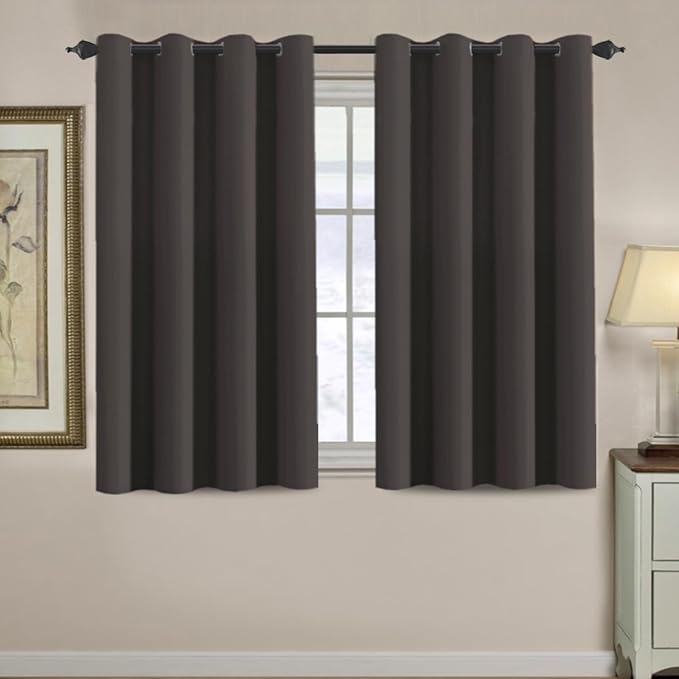 H.VERSAILTEX Blackout Curtain for Living Room Small Window Kitchen Blackout Curtains 45 inch Length Energy Saving Solid Grommet Blackout Drape, One Panel, Chocolate Brown, 52" W x 45" L