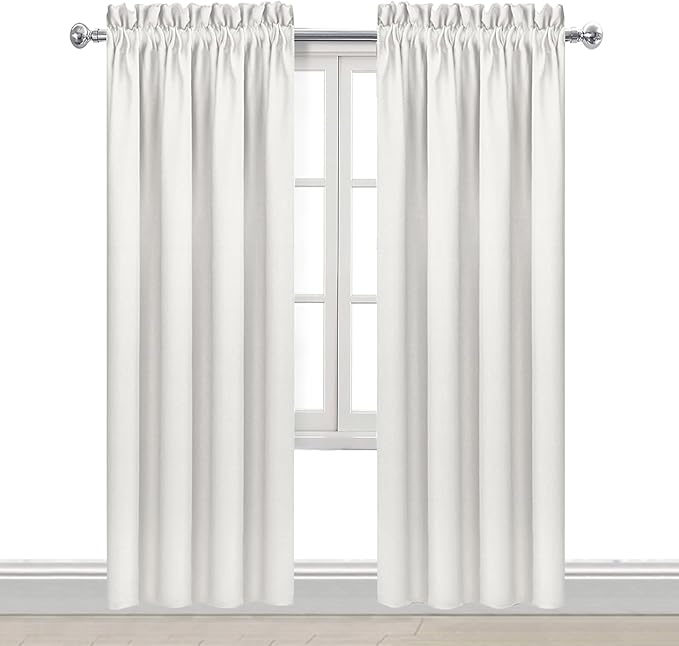 DWCN Blackout Curtains Thermal Insulated, Energy Saving & Noise Reducing Bedroom and Living Room Curtains, Ivory, W 52x L 95 Inch, Set of 2 Rod Pocket Curtain Panels