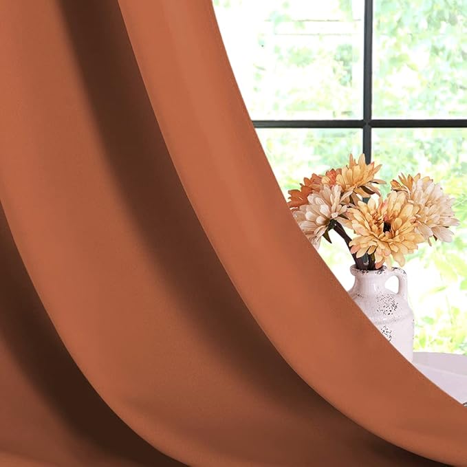 NICETOWN Blackout Curtain Panels for Girls Room, Burnt Orange, 1 Pair, 34 x 60 Inch, Nursery Essential Thermal Insulated Solid Grommet Top Blackout Drapes