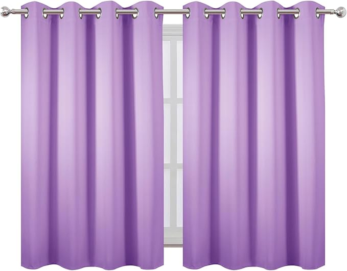 LEMOMO Blackout Curtains 66 x 54 Inch Long Lavender Curtains Set of 2 Panels Room Darkening Curtains for Bedroom and Living Room