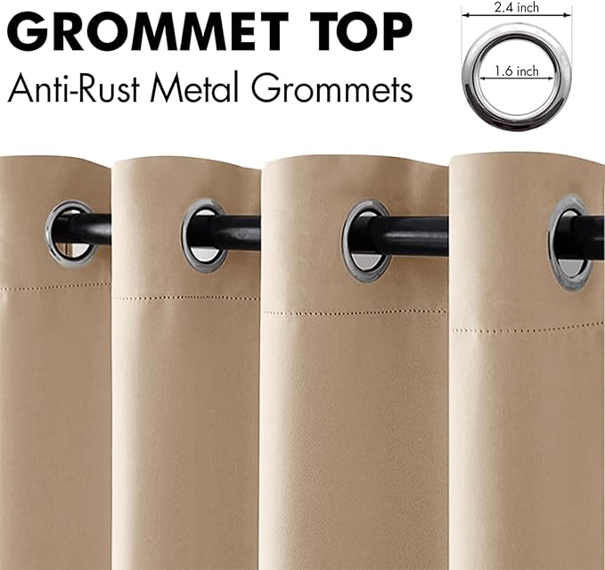 MIULEE Blackout Curtains 98 Inches Long for Bedroom Living Room Thermal Insulated Room Darkening Grommet Top Solid Light Blocking Drapery Set of 2 Window Panels Beige