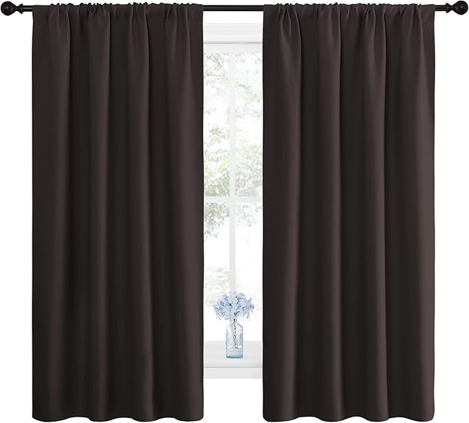NICETOWN Blackout Curtain Panels 63 inches - Triple Weave Microfiber Energy Saving Thermal Insulated Solid Rod Pocket Blackout Curtains for Bedroom (1 Pair, 42 inches by 63 Inch, Toffee Brown)