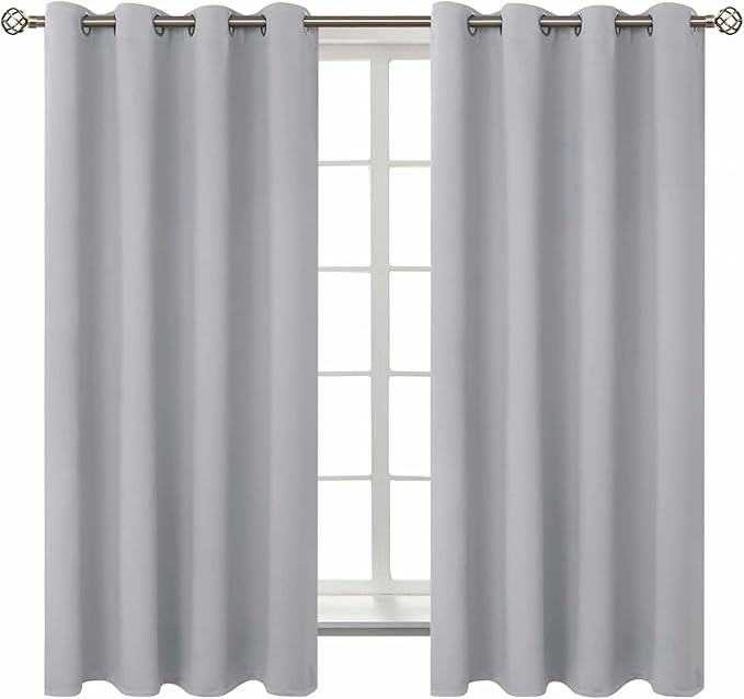 BGment Room Darkening Curtains 63 Inches Long - Grommet Thermal Insulated Drapes Window Treatment Curtains for Bedroom, 2 Panels, 52 x 63 Inch, Light Grey