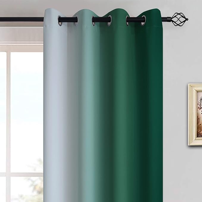 Yakamok Dark Green Ombre Curtains 63 Inches Long, Light Blocking Gradient Color Curtain Panels, Room Darkening Grommet Window Drapes for Bedroom(52x63 Inch, 2 Panels)