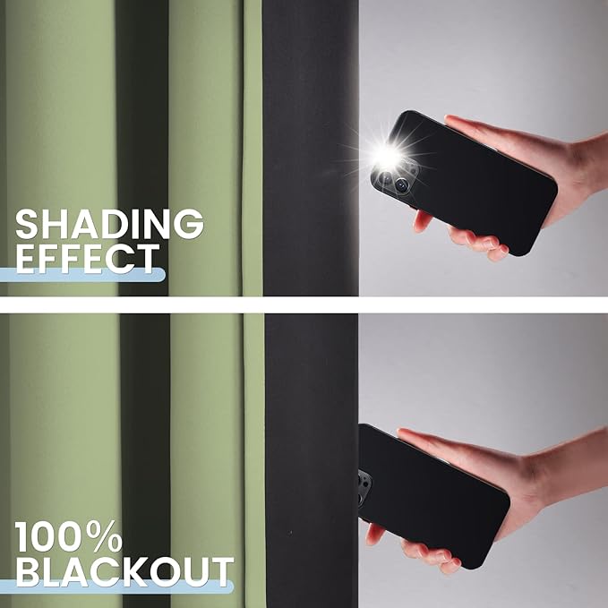 SimpleHome 100% Blackout Curtains for Bedroom,Thermal Insulated Sage Grommet Window Drapes Room Darkening Curtains for Living Room with Black Back,62 x 84 Inch,2 Panels