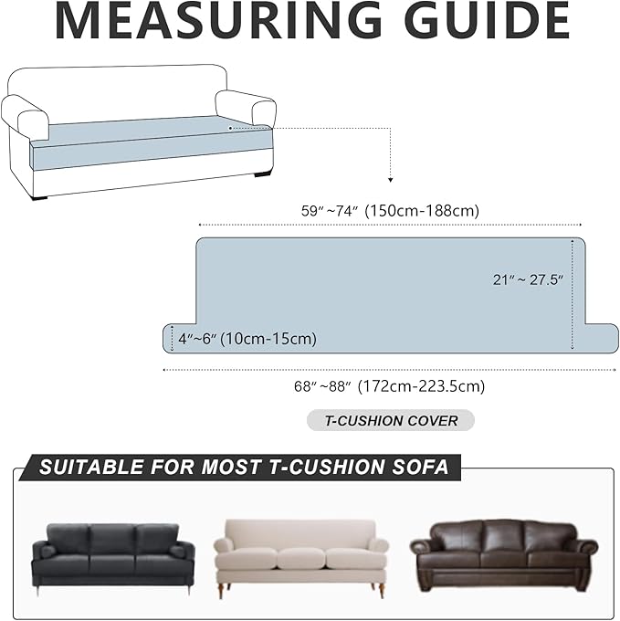 Leather Look Couch Cushion Covers Sofa Seat Slipcovers Sets Couches Furniture Protector for Sectional Armchair Loveseat Pets Kids Stretch Spandex Fabric (1 T-Cushion Sofa, Brown)
