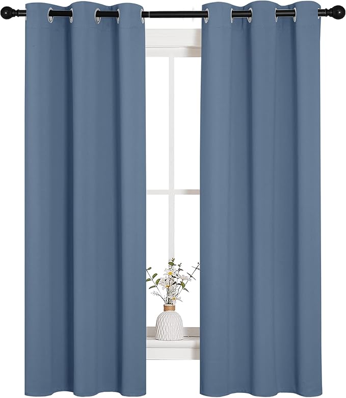 NICETOWN Kitchen Curtains Blackout Curtains & Drapes, Thermal Insulated Grommet Top Window Treatment Panels for Cupboard, Small Window (Stone Blue, 34" Wide x 63" Long, Set of 2)